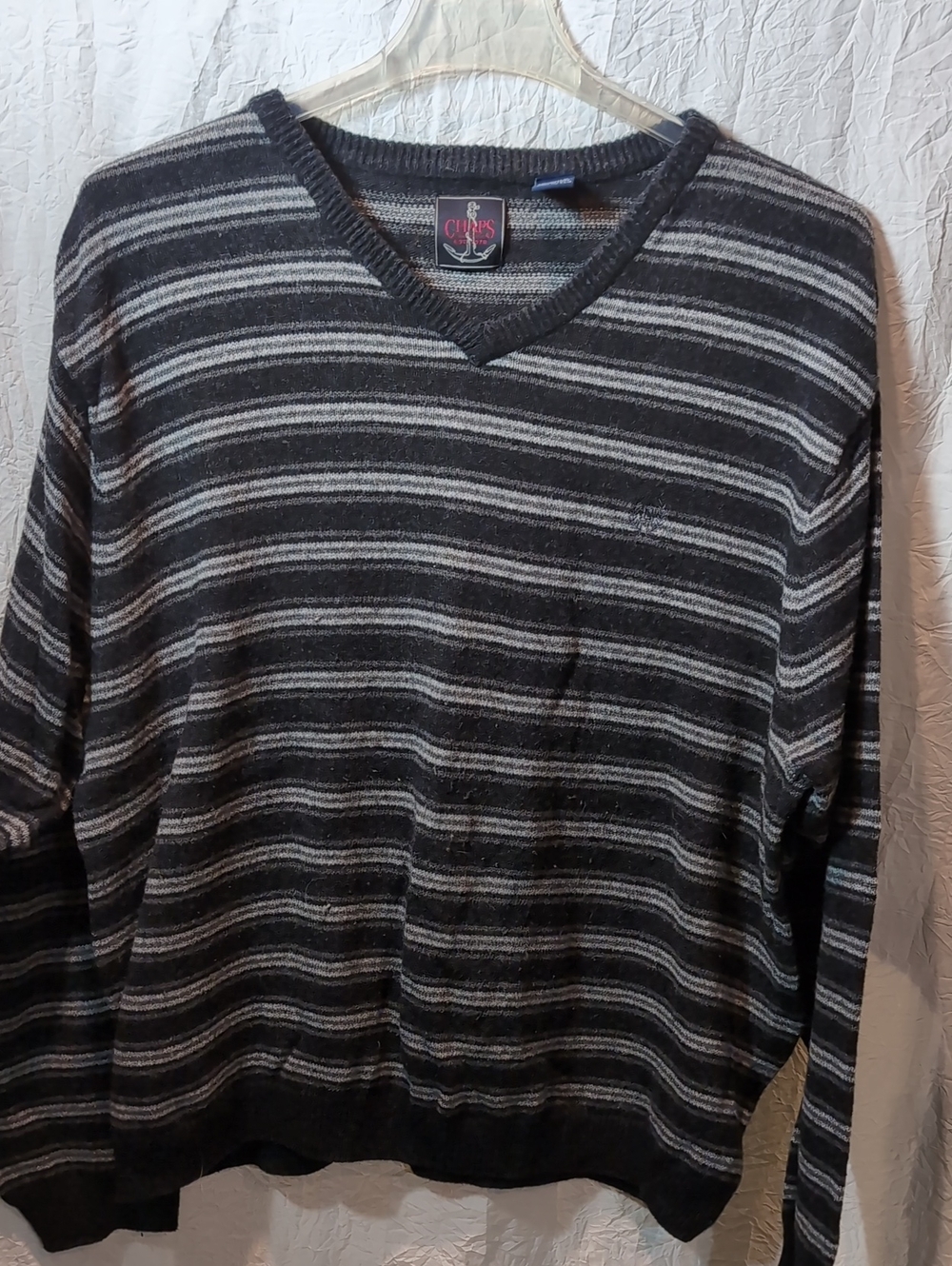 Mens Big And Tall XXL Chaps Men's Charcoal and Light Gray Striped V-Neck Sweater